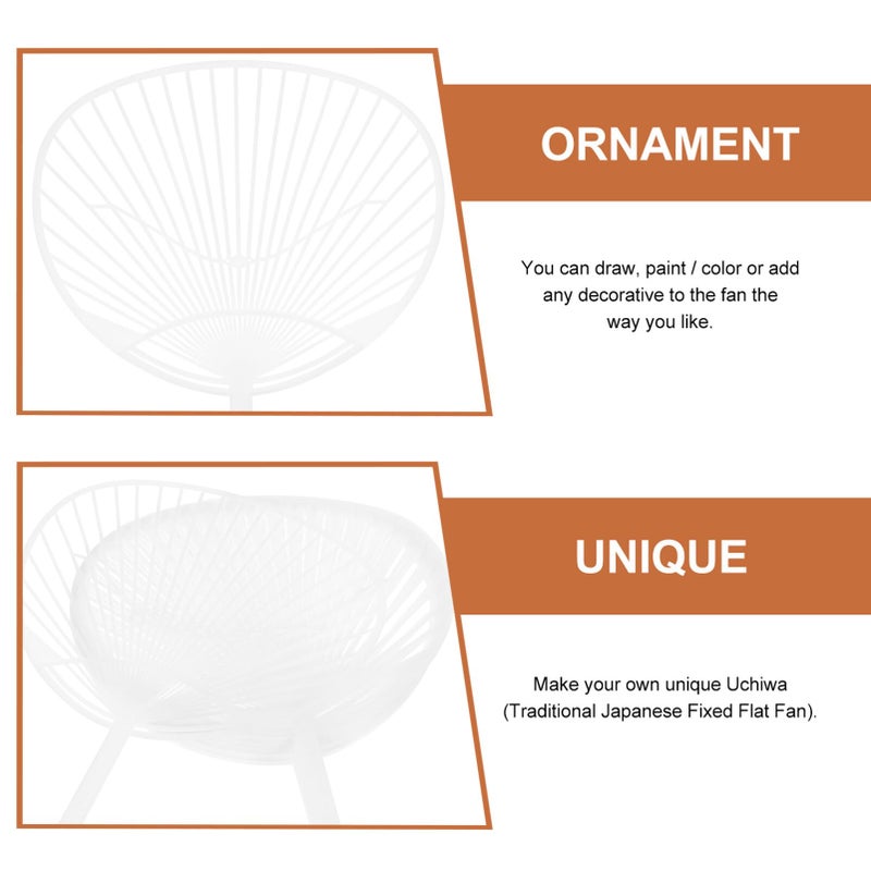 LUOEM 10pcs Japanese Fan Uchiwa DIY Kit Hand-held Fan Framework for DIY Crafts (White) - Image 4